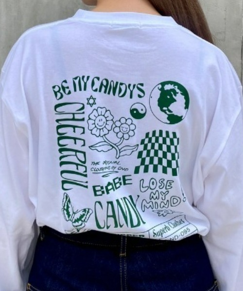Candy Stripper(キャンディストリッパー)の「CHEERFUL CANDY L/S Tシャツ(Tシャツ/カットソー・レディース・オフホワイト/パープル/ブラック・2)」の1枚目の写真