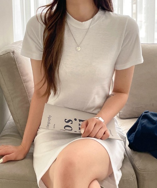 SONA(ソナ)の「SONYUNARA シンプル半袖ミニワンピース(ワンピース・レディース・ホワイト/ライトグレー/スカイブルー/ブラック/ベージュ/ネイビー/グレー/ピンク/イエロー・FREE)」の2枚目の写真
