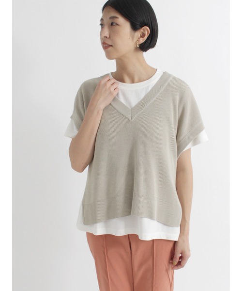 Lugnoncure（ルノンキュール）の「Vネックニットベスト（ベスト・レディース・ブラック/イエロー/ベージュ・ﾌﾘ-）」の3枚目の写真