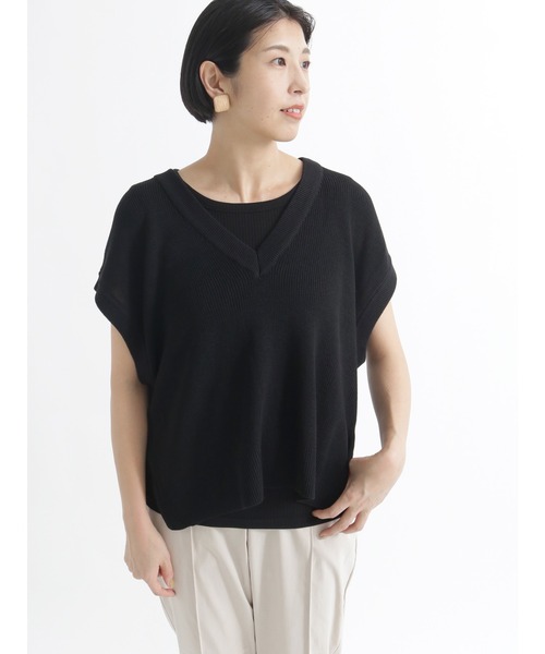 Lugnoncure（ルノンキュール）の「Vネックニットベスト（ベスト・レディース・ブラック/イエロー/ベージュ・ﾌﾘ-）」の2枚目の写真