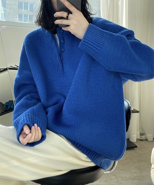 【原価ぶっ壊し割引】トリンプウールラウンドネックセーター chuclla（チュクラ）の「ヘンリーネック 圧縮ウールニットプル