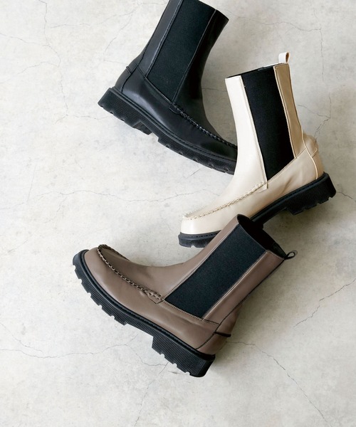 menue(メヌエ)の「トラックソールサイドゴアモカブーツ(ブーツ・レディース・ブラック/アイボリー/グレイッシュベージュ・S/M/L)」の20枚目の写真