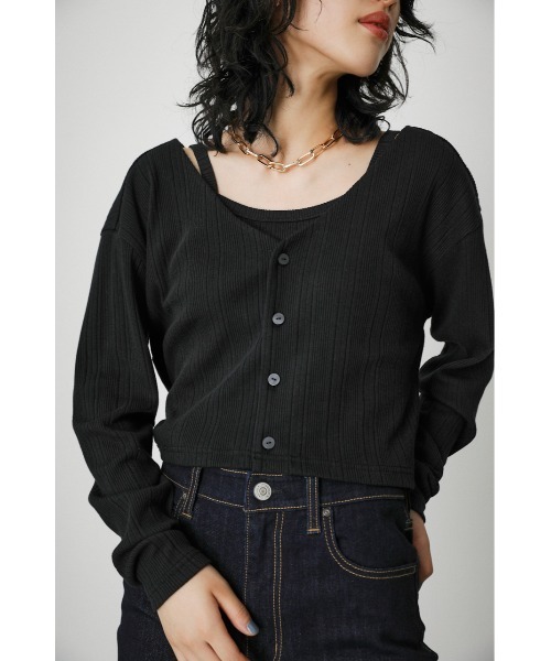 AZUL by moussy（アズールバイマウジー）の「ENSEMBLE CUT RIB CARDIGAN/アンサンブルカットリブカーディガン（カーディガン/ボレロ・レディース・ブラック/オレンジ/グリーン・SMALL/MEDIUM）」の2枚目の写真