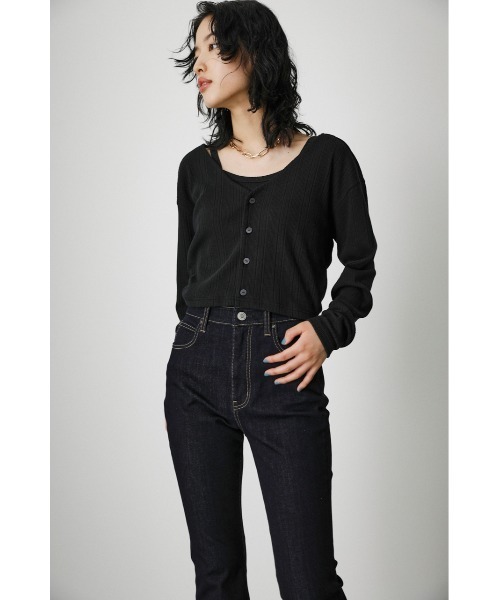 AZUL by moussy（アズールバイマウジー）の「ENSEMBLE CUT RIB CARDIGAN/アンサンブルカットリブカーディガン（カーディガン/ボレロ・レディース・ブラック/オレンジ/グリーン・SMALL/MEDIUM）」の12枚目の写真