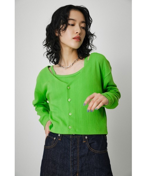 AZUL by moussy（アズールバイマウジー）の「ENSEMBLE CUT RIB CARDIGAN/アンサンブルカットリブカーディガン（カーディガン/ボレロ・レディース・ブラック/オレンジ/グリーン・SMALL/MEDIUM）」の21枚目の写真