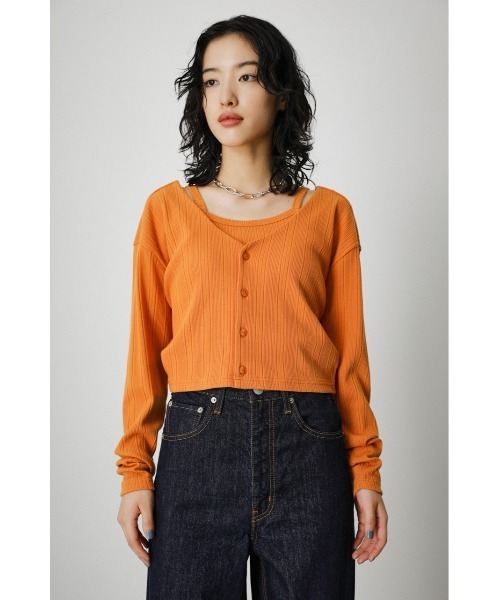 AZUL by moussy（アズールバイマウジー）の「ENSEMBLE CUT RIB CARDIGAN/アンサンブルカットリブカーディガン（カーディガン/ボレロ・レディース・ブラック/オレンジ/グリーン・SMALL/MEDIUM）」の4枚目の写真