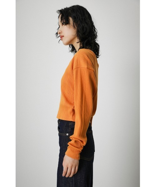 AZUL by moussy（アズールバイマウジー）の「ENSEMBLE CUT RIB CARDIGAN/アンサンブルカットリブカーディガン（カーディガン/ボレロ・レディース・ブラック/オレンジ/グリーン・SMALL/MEDIUM）」の5枚目の写真