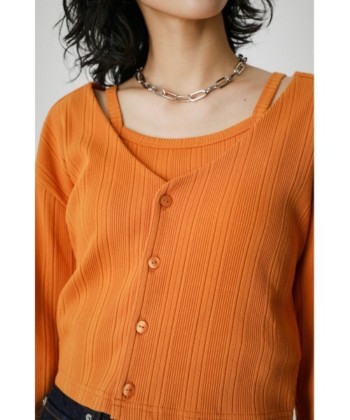 AZUL by moussy（アズールバイマウジー）の「ENSEMBLE CUT RIB CARDIGAN/アンサンブルカットリブカーディガン（カーディガン/ボレロ・レディース・ブラック/オレンジ/グリーン・SMALL/MEDIUM）」の7枚目の写真