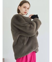 ELENDEEK | フォックスファーショートコート(ノーカラーコート)