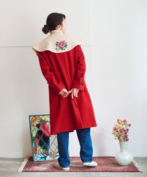 Dot＆Stripes CHILD WOMAN（ドットアンドストライプス　チャイルドウーマン）の「ラムかのこハンド刺繍 つけ衿（付け襟・レディース・ブラック/レッド/アイボリー・FREE）」の8枚目の写真