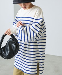 forksy. | 【forksy.】パネルボーダーボリューム袖ビックサイズプルオーバー(Tシャツ/カットソー)