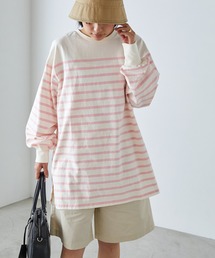 forksy. | 【forksy.】パネルボーダーボリューム袖ビックサイズプルオーバー(Tシャツ/カットソー)