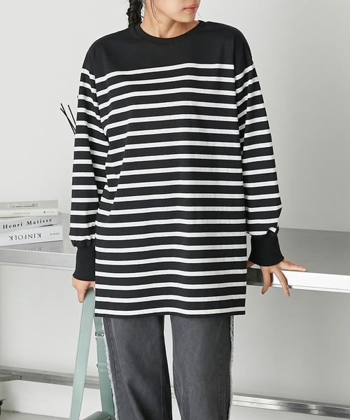 forksy.（フォルクシー）の「【forksy.】パネルボーダーボリューム袖ビックサイズプルオーバー（Tシャツ/カットソー・レディース・ホワイト×レッド/ホワイト×ブルー/ホワイト×ブラック/ホワイト×ピンク/ブラック×ホワイト・FREE）」の12枚目の写真