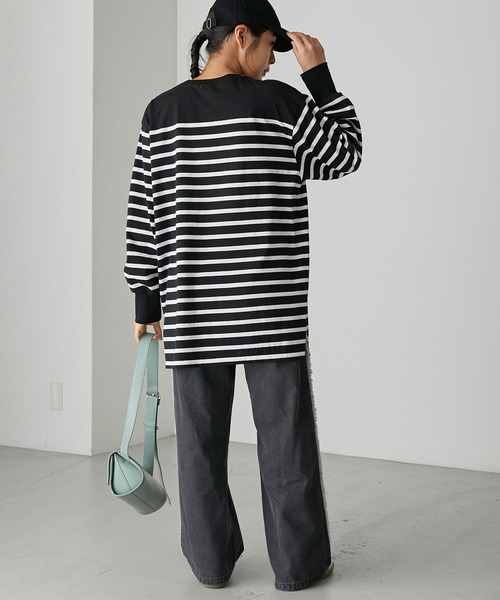 forksy.（フォルクシー）の「【forksy.】パネルボーダーボリューム袖ビックサイズプルオーバー（Tシャツ/カットソー・レディース・ホワイト×レッド/ホワイト×ブルー/ホワイト×ブラック/ホワイト×ピンク/ブラック×ホワイト・FREE）」の9枚目の写真