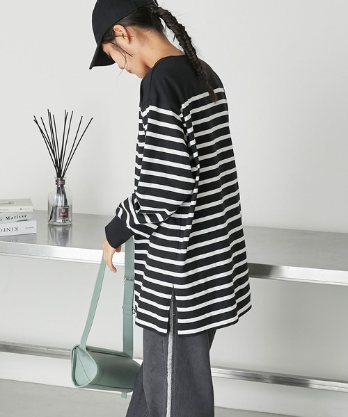 forksy.（フォルクシー）の「【forksy.】パネルボーダーボリューム袖ビックサイズプルオーバー（Tシャツ/カットソー・レディース・ホワイト×レッド/ホワイト×ブルー/ホワイト×ブラック/ホワイト×ピンク/ブラック×ホワイト・FREE）」の8枚目の写真