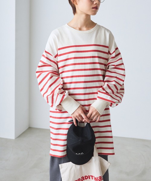 forksy.（フォルクシー）の「【forksy.】パネルボーダーボリューム袖ビックサイズプルオーバー（Tシャツ/カットソー・レディース・ホワイト×レッド/ホワイト×ブルー/ホワイト×ブラック/ホワイト×ピンク/ブラック×ホワイト・FREE）」の19枚目の写真