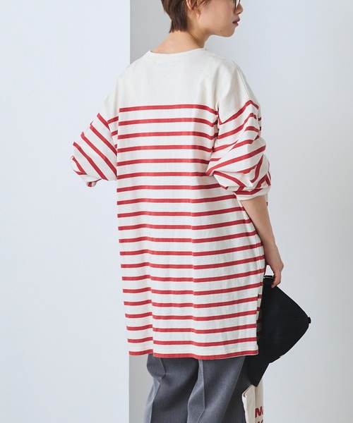tシャツ ボーダーボリュームスリーブプルオーバー レディース GALLORIA tシャツ ボーダーボリューム袖プルオーバー レディース