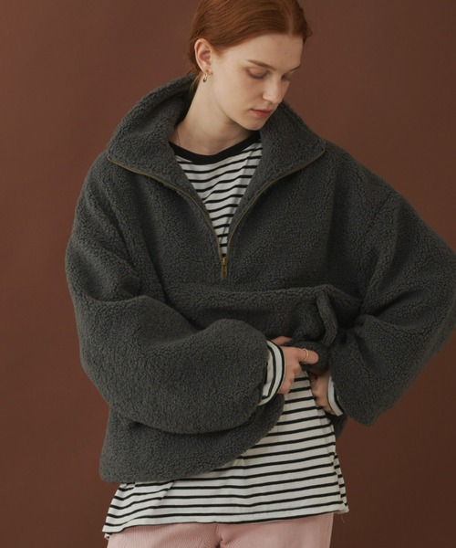 Unitage（ユニテージ）の「ハーフZIPボアパーカー（パーカー・レディース・アイボリー/チャコールグレー・FREE）」の2枚目の写真