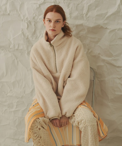 Unitage（ユニテージ）の「ハーフZIPボアパーカー（パーカー・レディース・アイボリー/チャコールグレー・FREE）」の5枚目の写真