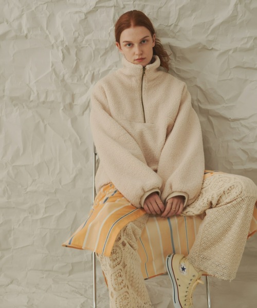 Unitage（ユニテージ）の「ハーフZIPボアパーカー（パーカー・レディース・アイボリー/チャコールグレー・FREE）」の6枚目の写真