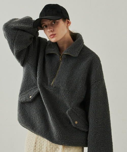 Unitage（ユニテージ）の「ハーフZIPボアパーカー（パーカー・レディース・アイボリー/チャコールグレー・FREE）」の9枚目の写真