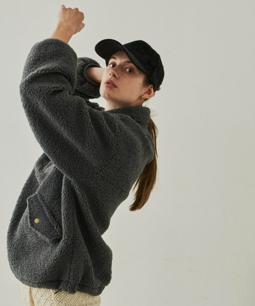 Unitage（ユニテージ）の「ハーフZIPボアパーカー（パーカー・レディース・アイボリー/チャコールグレー・FREE）」の10枚目の写真