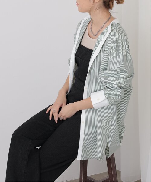 frames RAY CASSIN(フレームスレイカズン)の「S/M/L展開 ストライプクレリックバンドカラーシャツ(シャツ/ブラウス・レディース・イエロー/ネイビー/ピンク/グリーン・MEDIUM/LARGE/SMALL)」の15枚目の写真