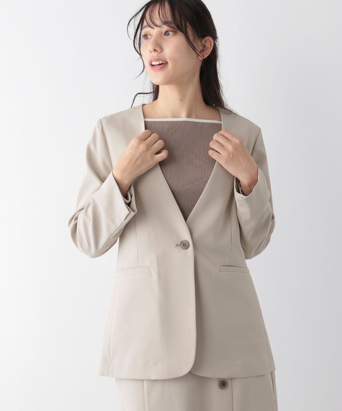 極美品　グローバルワーク　ノーカラー　スーツ　セットアップ　ホワイト　M 美品 グローバルワーク ノーカラー セットアップ スカートスーツ