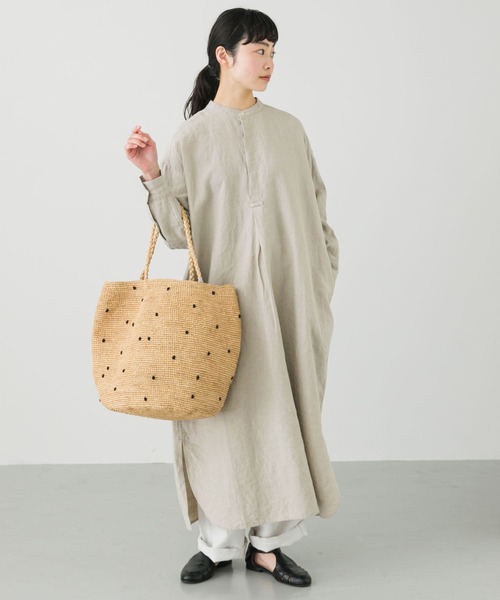 かぐれ　リネンフレンチシャツワンピース かぐれ ワンピース 「2サイズ展開」リネンフレンチシャツ