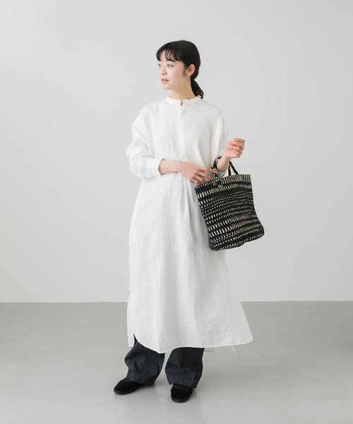 かぐれ（カグレ）の「リネンシャツワンピース（ワンピース・レディース・ブラック/オフホワイト/ナチュラル・FREE）」の4枚目の写真