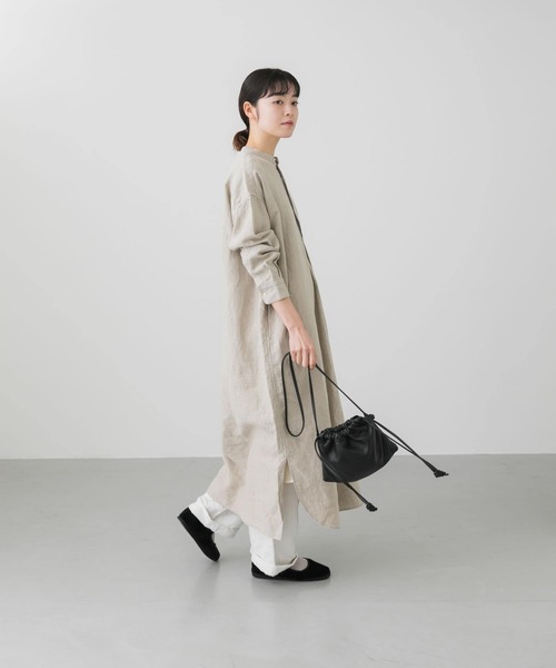 かぐれリネンフレンチシャツワンピース　ブラック　サイズ0 2サイズ展開』リネンフレンチシャツワンピース（ワンピース