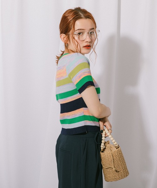 トップス GREEN シルクタッチショートニットカーディガン トップス ニット