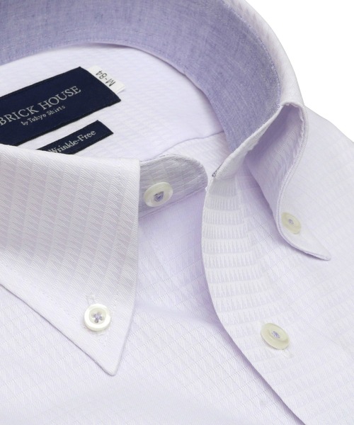 TOKYO SHIRTS（トウキョウシャツ）の「形態安定ノーアイロン ボタンダウン 長袖ビジネスワイシャツ（ビジネスシャツ・メンズ・ライトパープル・首回り37cm-裄丈80cm/首回り37cm-裄丈84cm/首回り39cm-裄丈80cm/首回り39cm-裄丈84cm/首回り41cm-裄丈82cm/首回り41cm-裄丈86cm/首回り42cm-裄丈82cm/首回り42cm-裄丈86cm/首回り43cm-裄丈82cm/首回り43cm-裄丈86cm）」の2枚目の写真