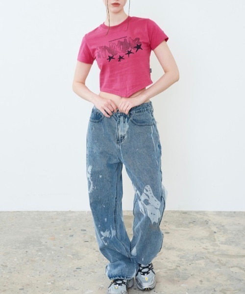 FANCY CLUB(ファンシークラブ)の「韓国ブランド NASTY FANCY CLUB ナスティーファンシークラブ VLINDER PRINTED PANTS 蝶々 プリント デニムパンツ ジーンズ ジーパン ワイドデニムパンツ 韓国ファッション 韓国ストリート ストリートファッション(デニムパンツ・レディース・ブラック/ブルー・S/M)」の16枚目の写真