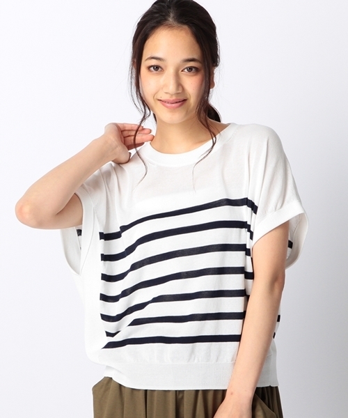 SHIPS for women（シップスフォーウィメン）の「★★ボーダー ドルマンショートスリーブ（ニット/セーター・レディース・レッド/ブルー/ネイビー・ONE SIZE）」の2枚目の写真