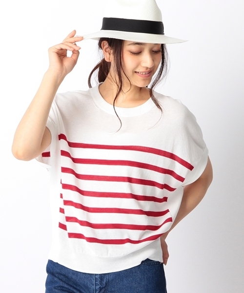 SHIPS for women（シップスフォーウィメン）の「★★ボーダー ドルマンショートスリーブ（ニット/セーター・レディース・レッド/ブルー/ネイビー・ONE SIZE）」の3枚目の写真