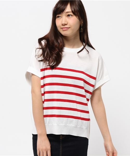 SHIPS for women（シップスフォーウィメン）の「★★ボーダー ドルマンショートスリーブ（ニット/セーター・レディース・レッド/ブルー/ネイビー・ONE SIZE）」の4枚目の写真