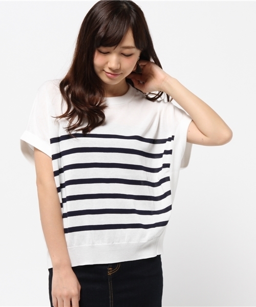 SHIPS for women（シップスフォーウィメン）の「★★ボーダー ドルマンショートスリーブ（ニット/セーター・レディース・レッド/ブルー/ネイビー・ONE SIZE）」の5枚目の写真