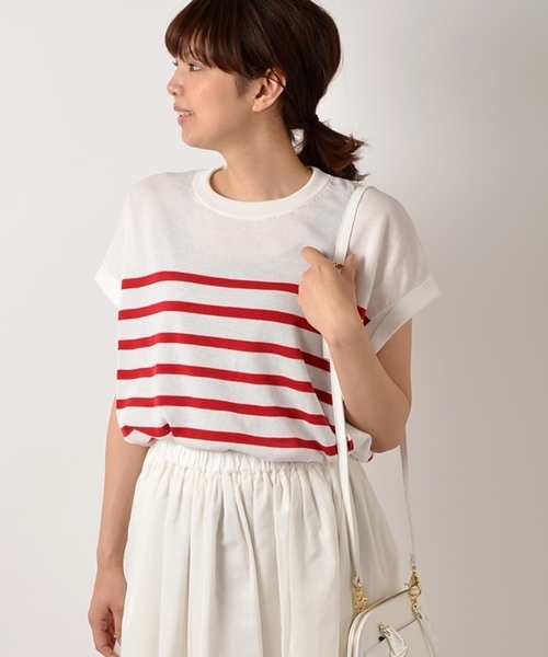 SHIPS for women（シップスフォーウィメン）の「★★ボーダー ドルマンショートスリーブ（ニット/セーター・レディース・レッド/ブルー/ネイビー・ONE SIZE）」の9枚目の写真