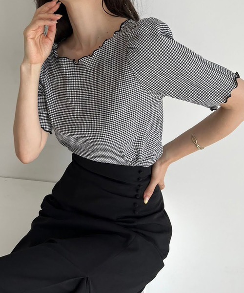 one after another NICE CLAUP（ワンアフターアナザーナイスクラップ）の「カットジャガードTee（Tシャツ/カットソー・レディース・ホワイト系その他/ホワイト/ブラック/アイボリー・FREE）」の4枚目の写真