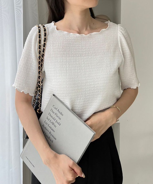 one after another NICE CLAUP（ワンアフターアナザーナイスクラップ）の「カットジャガードTee（Tシャツ/カットソー・レディース・ホワイト系その他/ホワイト/ブラック/アイボリー・FREE）」の5枚目の写真