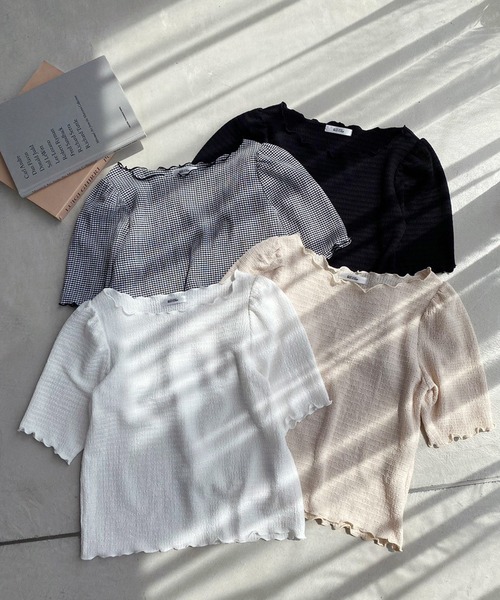 one after another NICE CLAUP（ワンアフターアナザーナイスクラップ）の「カットジャガードTee（Tシャツ/カットソー・レディース・ホワイト系その他/ホワイト/ブラック/アイボリー・FREE）」の12枚目の写真