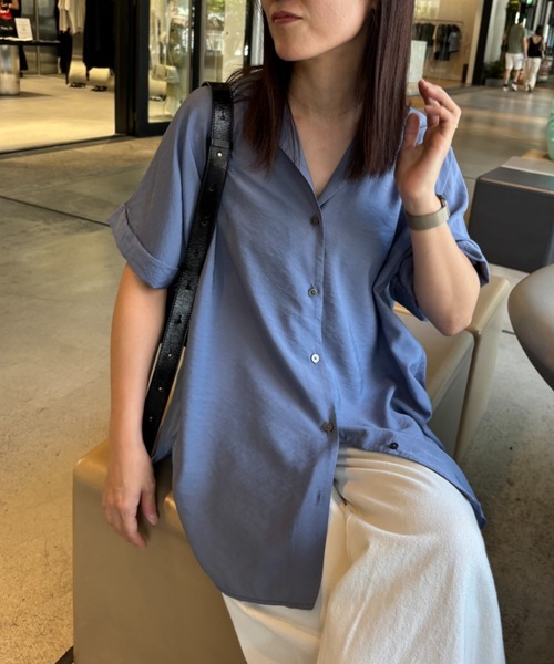 A part by（アパートバイ）の「シアーカイキンBIGシャツ（シャツ/ブラウス・レディース・チャコールグレー/オフホワイト/ライトベージュ/グリーン系その他4/ブラウン/ベージュ/アイボリー/ブルー系その他4/グレー系その他6/ダークブラウン/グリーン系その他2/ブラック/ブルー系その他5/ホワイト系その他6・FREE）」の14枚目の写真