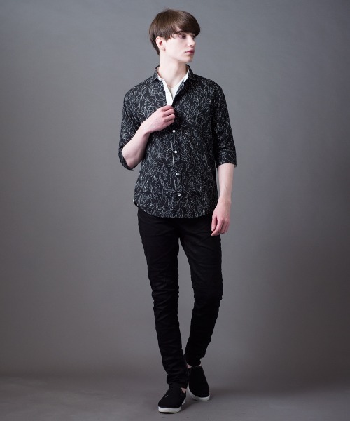 Buffalo Bobs（バッファローボブズ）の「ANTONIO-FIORE MW(アントニオ-フィオーレ ミラクルウェーブ)ホリゾンタルカラー 5分袖シャツ（シャツ/ブラウス・メンズ・ブラック/オフホワイト・2-3/1-2/3-4）」の5枚目の写真