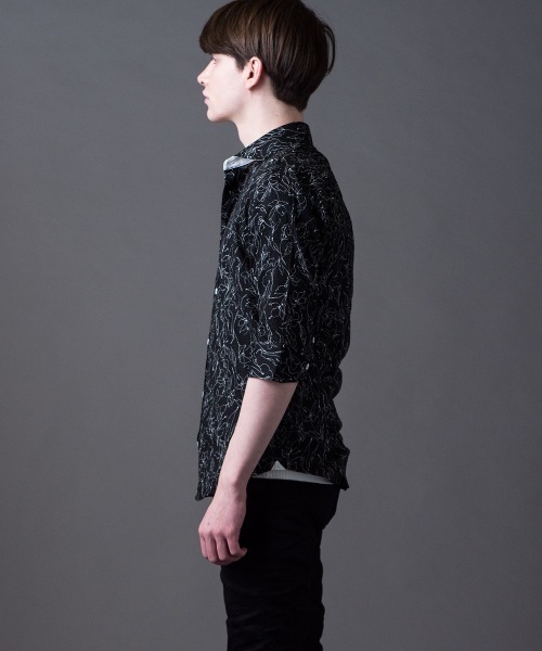 Buffalo Bobs（バッファローボブズ）の「ANTONIO-FIORE MW(アントニオ-フィオーレ ミラクルウェーブ)ホリゾンタルカラー 5分袖シャツ（シャツ/ブラウス・メンズ・ブラック/オフホワイト・2-3/1-2/3-4）」の7枚目の写真