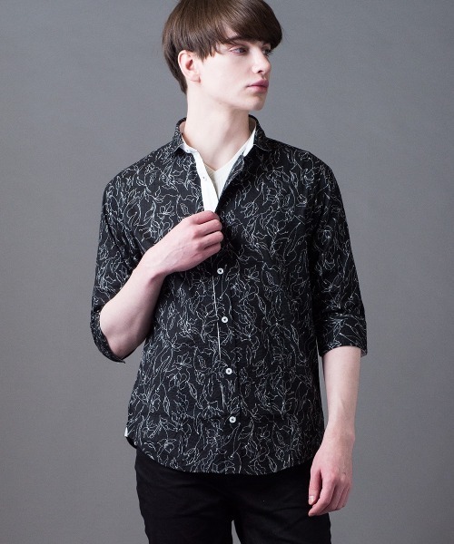 Buffalo Bobs（バッファローボブズ）の「ANTONIO-FIORE MW(アントニオ-フィオーレ ミラクルウェーブ)ホリゾンタルカラー 5分袖シャツ（シャツ/ブラウス・メンズ・ブラック/オフホワイト・2-3/1-2/3-4）」の4枚目の写真