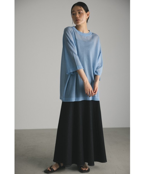 DrytouchシアーニットルーズTシャツ　ブラック DrytouchシアーニットルーズTシャツ