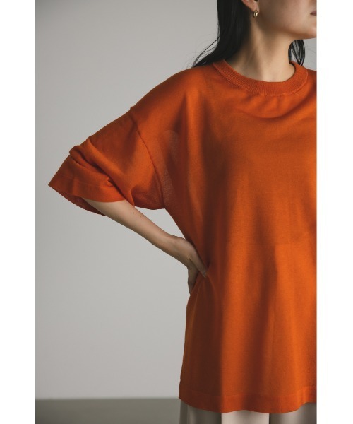 STYLEMIXER（スタイルミキサー）の「シアーニットルーズT（Tシャツ/カットソー・レディース・オレンジ/ブラック/サックスブルー/ホワイト・FREE）」の9枚目の写真
