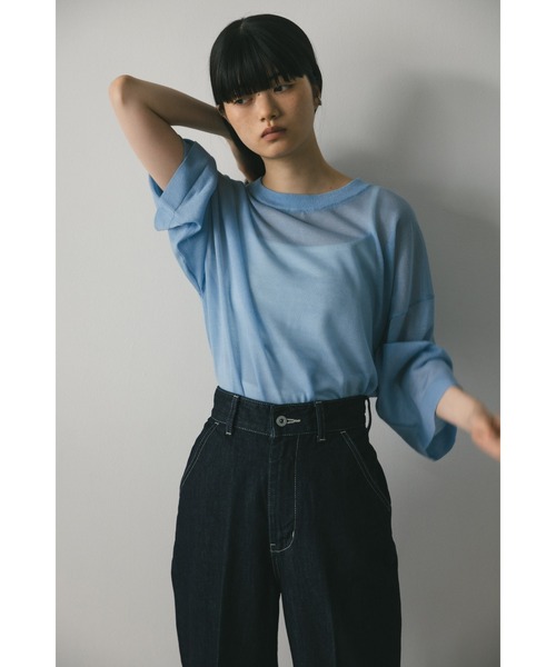 STYLEMIXER（スタイルミキサー）の「シアーニットルーズT（Tシャツ/カットソー・レディース・オレンジ/ブラック/サックスブルー/ホワイト・FREE）」の20枚目の写真