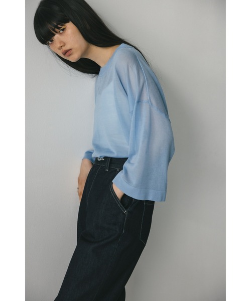 STYLEMIXER（スタイルミキサー）の「シアーニットルーズT（Tシャツ/カットソー・レディース・オレンジ/ブラック/サックスブルー/ホワイト・FREE）」の19枚目の写真